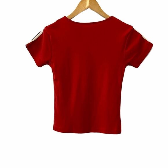 USA Red Cotton Cropped Stretch Square Neck Tee S - Picture 4 of 7